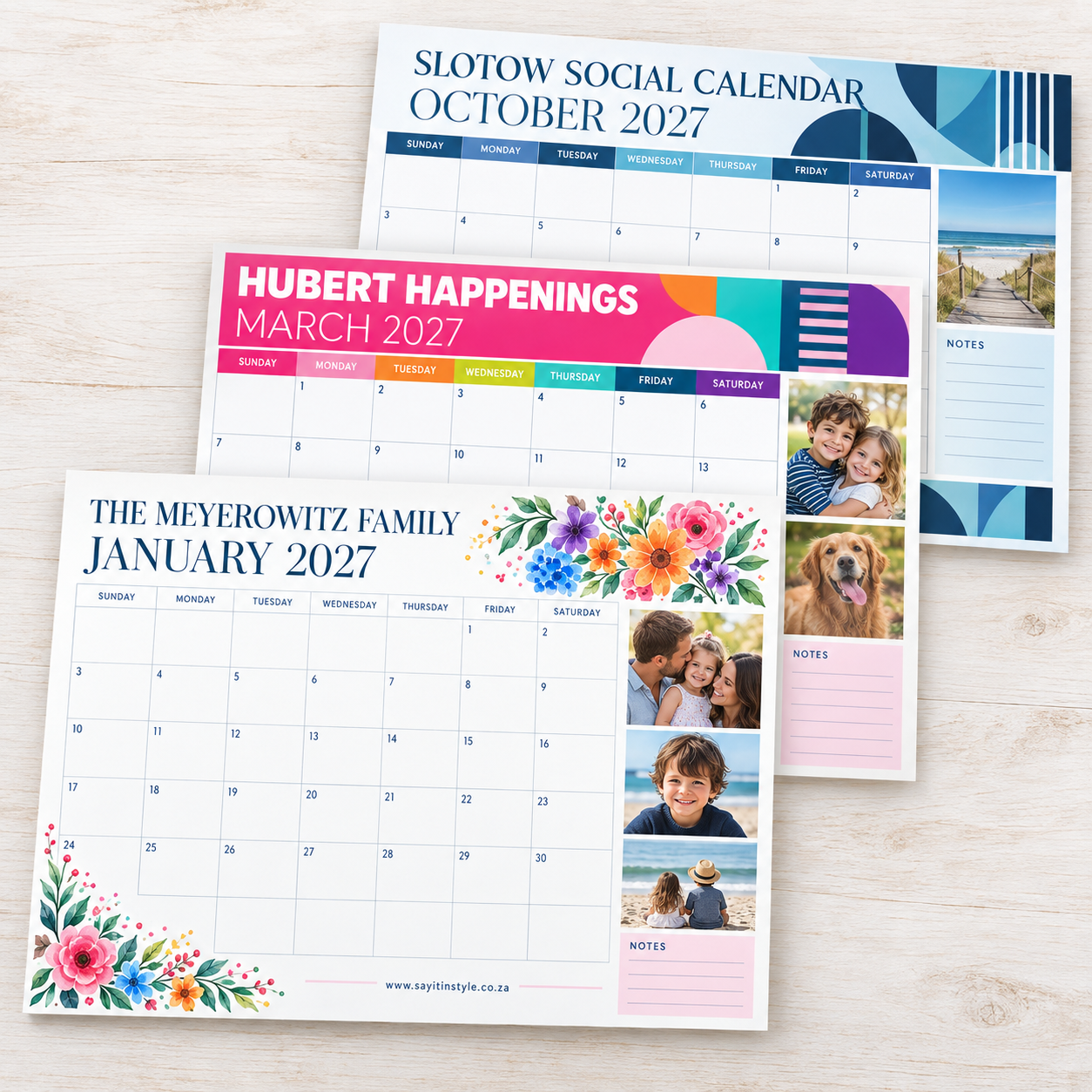 nalised 2027 Family Calendar Personalised 2027 family calendars by Say It In Style featuring custom headings, family photographs and modern calendar designs.